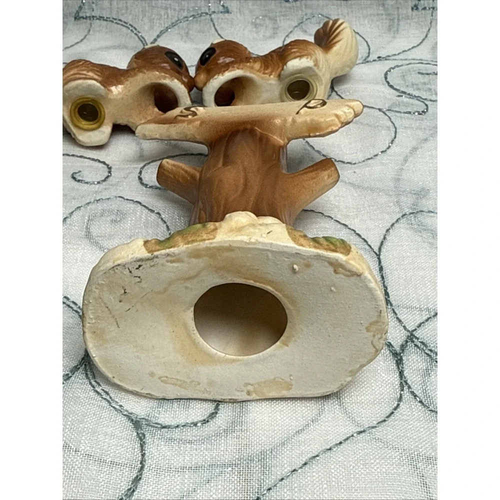 Vintage Squirrel Salt & Pepper Shakers with Tree Stand Holder‎ 1950s Japan 4.5